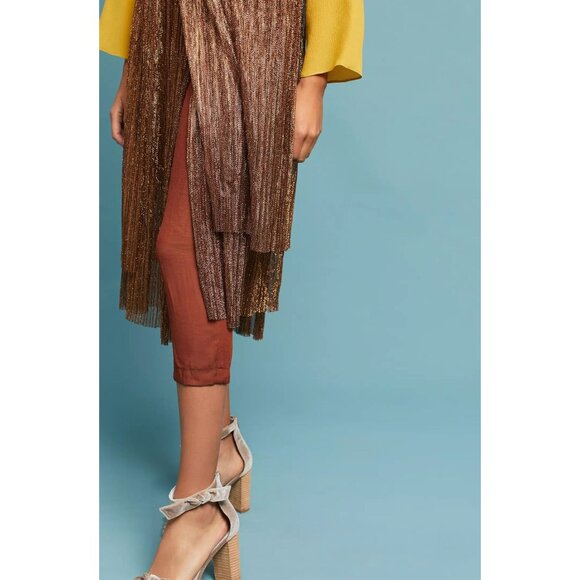 Anthropologie Maeve Metallic Skirted Pants Silk Legging Mesh Skirt Copper 2 - Picture 3 of 14